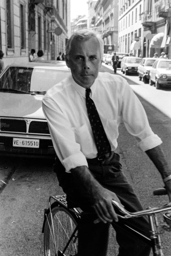 Giorgio Armani on a bicycle